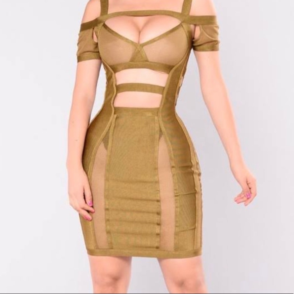 (Small) Fashion Nova Olive Mini Dress Bandage